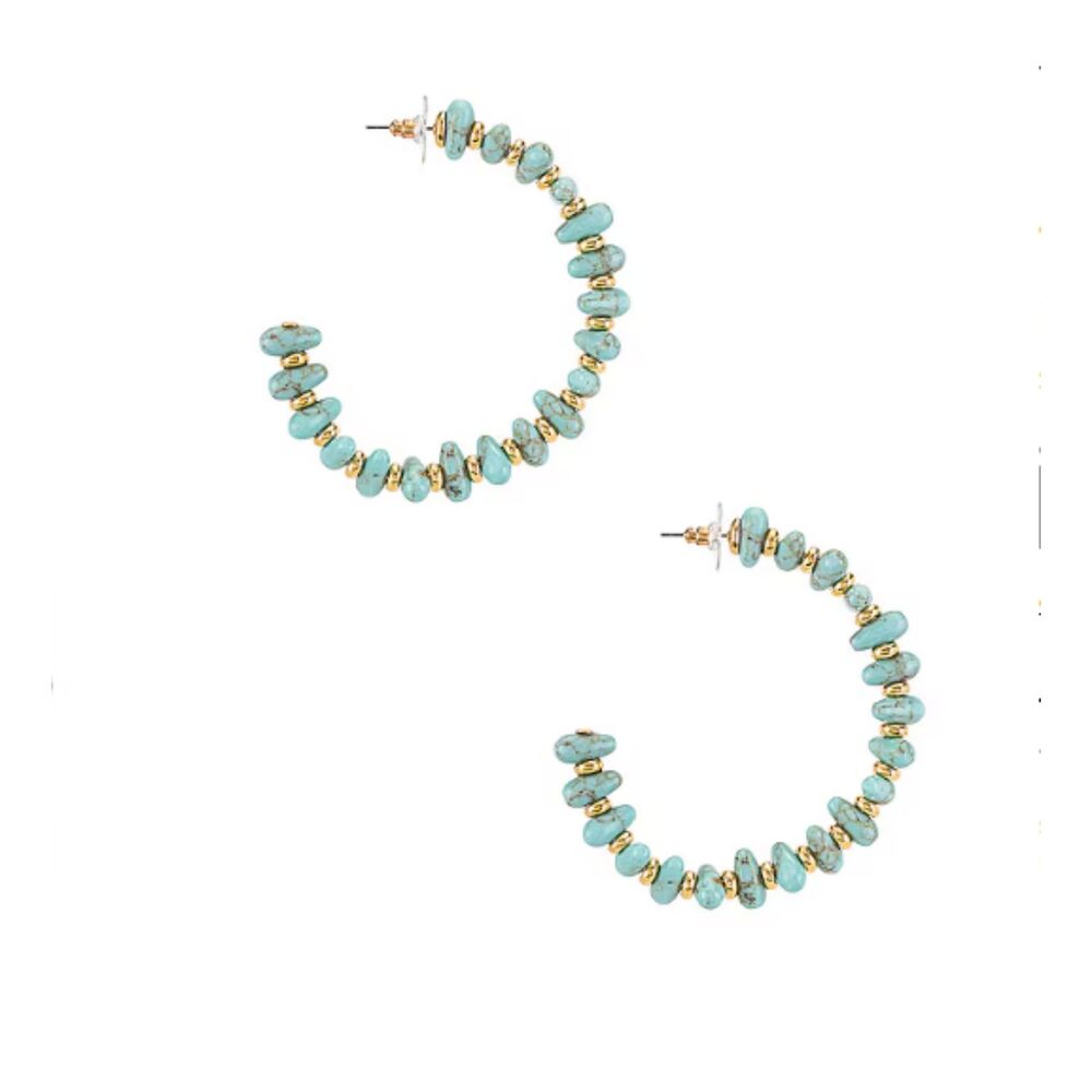 Lele Sadoughi Turquoise Howlite Hoops Gold Bead Medium 2.5 Inch